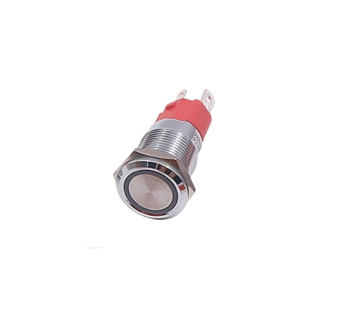 Кнопка антивандальная NO с фикс. M16 220V с зеленой подсветкой, плоская, под пайку